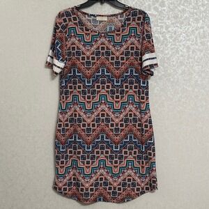 Bobbie Brooks XL Southwestern Geometric Chevron Print Short Sleeve T-Shirt Dress